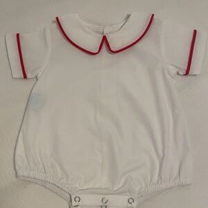 Charming White Bodysuit with Red Trim